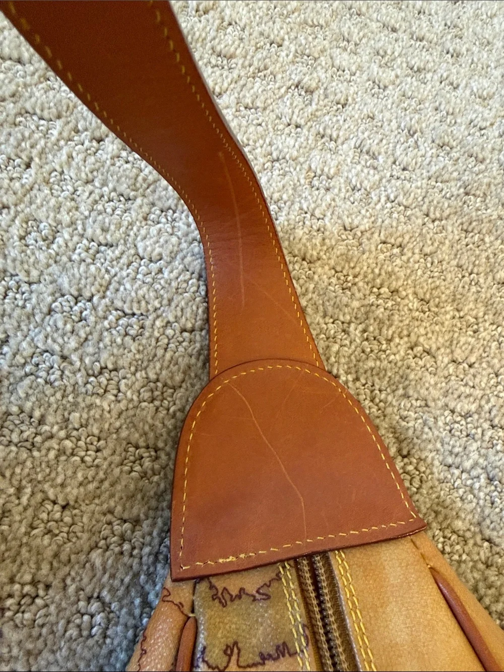 Vintage Alviero Martini 1A Classe Tan Map-Print Leather Sling Shoulder Bag